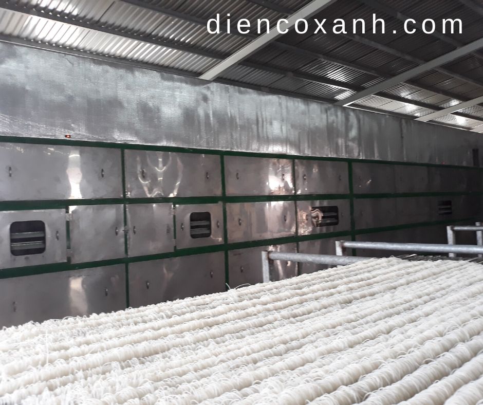 Dây chuyền sấy bún khô dạng miếng sấy băng tải tự động - Điện Cơ Xanh